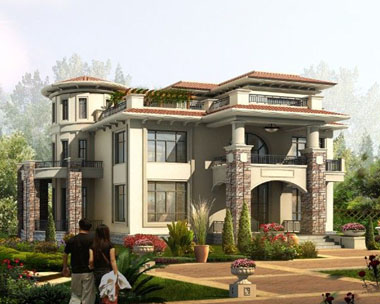 两套欧陆风格豪华三层别墅外观图效果图