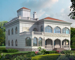 地区风格别墅带走廊和露台