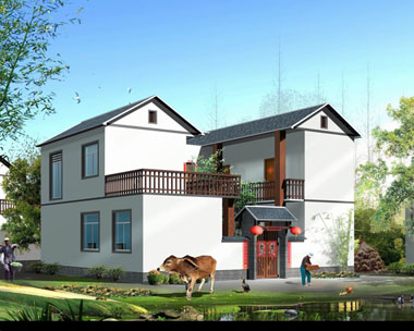 中国农村庭院式二层别墅图