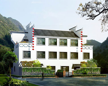 中式带地区特色三层双拼别墅图