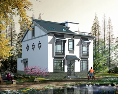 中式经典二层带阁楼别墅图