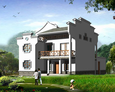 现代新农村中式二层小别墅图