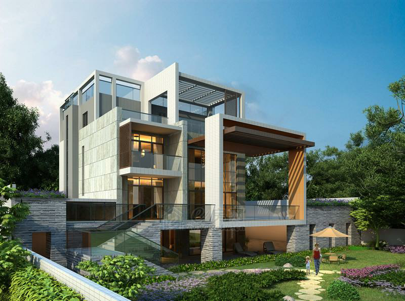 带架空层现代风格别墅效果图