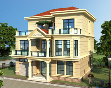 AS061浙江朱先生三层带车库别墅外观图11mX12.8m