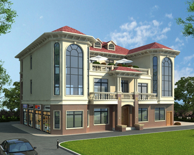 AS063宁夏李先生三层带商铺别墅外观图20mX16.3m