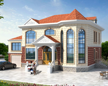 AS075株洲张先生定制二层带车库别墅外观图欣赏16.5mX14m