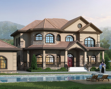 AS107浏阳杨总定制二层豪华美式风格别墅设计外观效果图