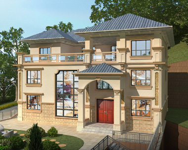 安化县龙总带门面占地208平方米三层别墅设计效果图欣赏