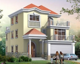 AT931欧式三层双车库复式客厅别墅建筑设计图纸 9.5m×16.6m