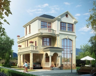 永云别墅AT209三层欧式简洁大露台别墅全套设计图纸9.9mx13.2m