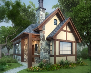 永云别墅AT1641一层英伦风度假休闲小别墅设计图纸8mx6m