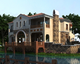 AT1653西班牙风格二层带地下室及下沉庭院托斯卡纳别墅图纸17.5mX16m