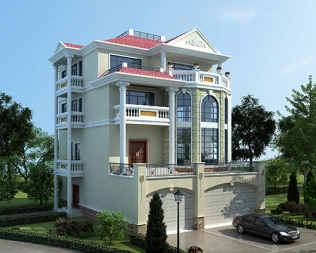 永云别墅AT1687四层带商铺车库复式别墅设计图纸11.6mx17.1m