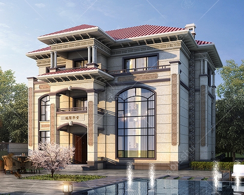 欧式新贵/AT2801新款/三层复式楼新农村欧式别墅效果图及全套施工图