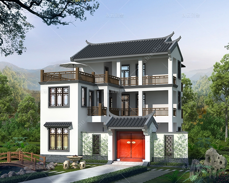 三层带阁楼商住两用新中式民宿自建房定制案例欣赏