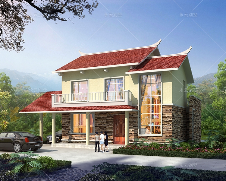 带开放式车库精致独特农村自建二层楼房小别墅