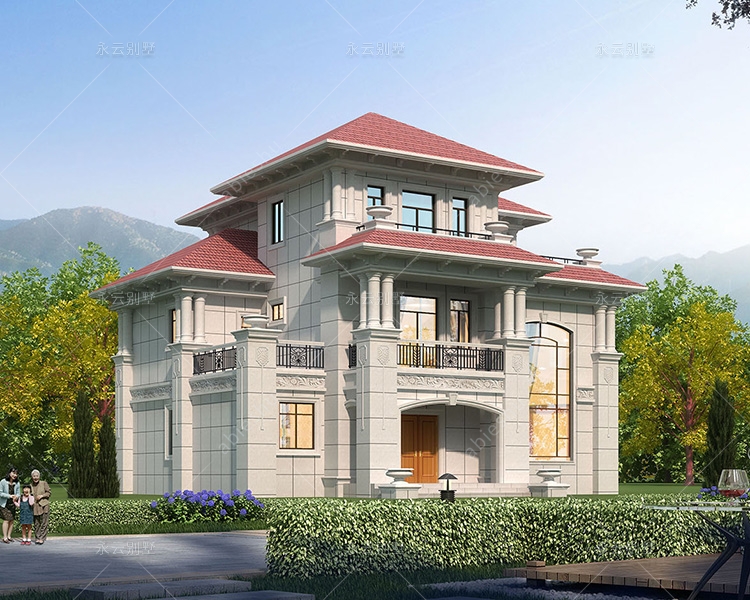 江西刘总干挂山东白麻石材外墙复式楼豪宅别墅设计案例