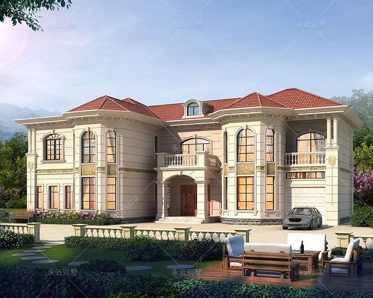 五开间带独立车库门厅挑高欧式风格江苏私人别墅定制效果欣赏