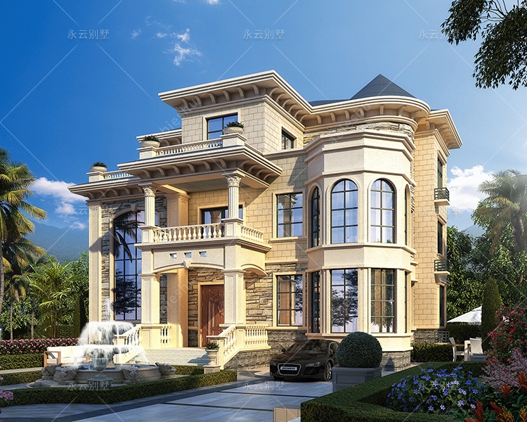 农村占地160平AT2836欧式风格三层复式带空中花园别墅设计图18mX13.9m