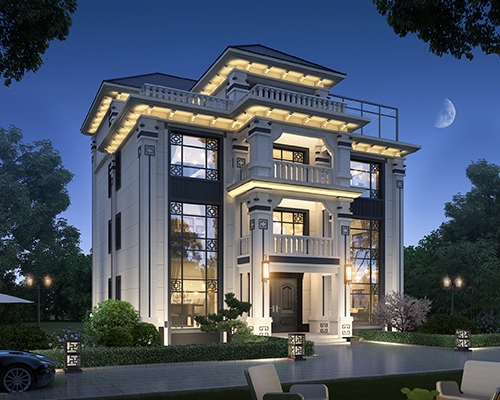 【实地设计】江西萍乡新中式风格带电梯复式客厅四层别墅私人定制案例